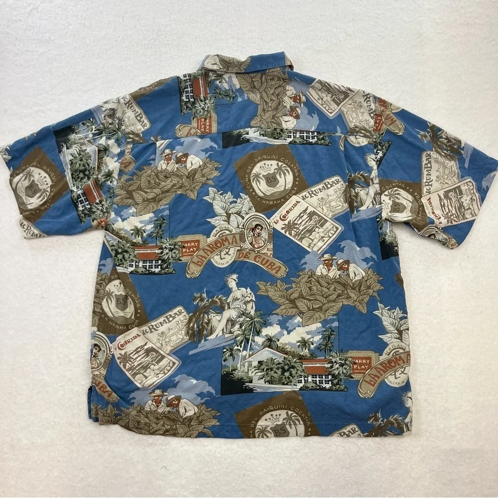 Seven Palm Brand Hawaiian Mens Shirt Silk Blue Short Sleeve Button Down Size XL